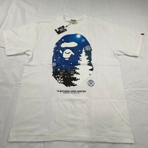 A Bathing Ape BAPE Winter Glow In The Dark Ape Head Graphic T-Shirt White XL